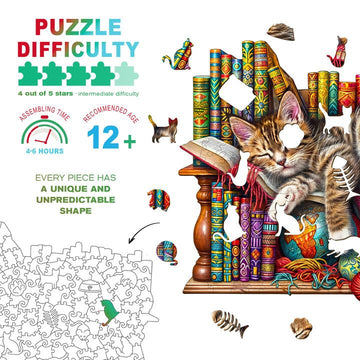 Wooden Cat Puzzles - Unique Shaped Wooden Jigsaw Puzzles For Adults And Kids - Dreamy Cat Wooden Puzzles - Christmas Birthday Gi