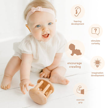 Promise Babe Infant Gym Organic Wooden Rattle Wooden Bells Rattles Nursing Shower Gifts Waldorf Toys