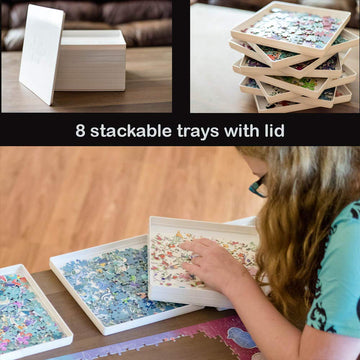 PUZZLE EZ 8 x 8 Puzzle Sorting Trays with Lid - Space Saver for Up to 1000 Pieces - Perfect Gift for Puzzle Lovers - White
