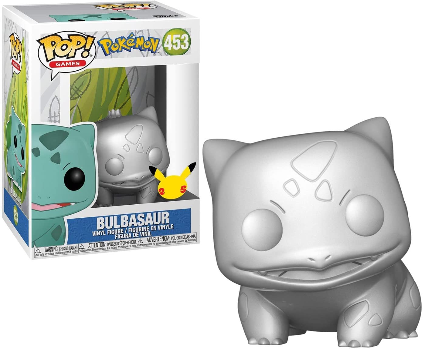 Funko Pop Games: Pokemon - Bulbasaur (Silver Metallic) Collectible Vinyl Figure, Multicolor, 3.5