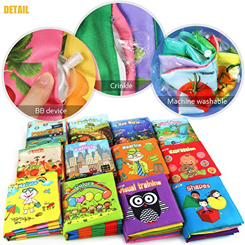 Teytoy My First Soft Book, Nontoxic Fabric Baby Cloth Activity Crinkle Soft Books For Infants Boys And Girls Early Educational Toys (Pack Of 12)