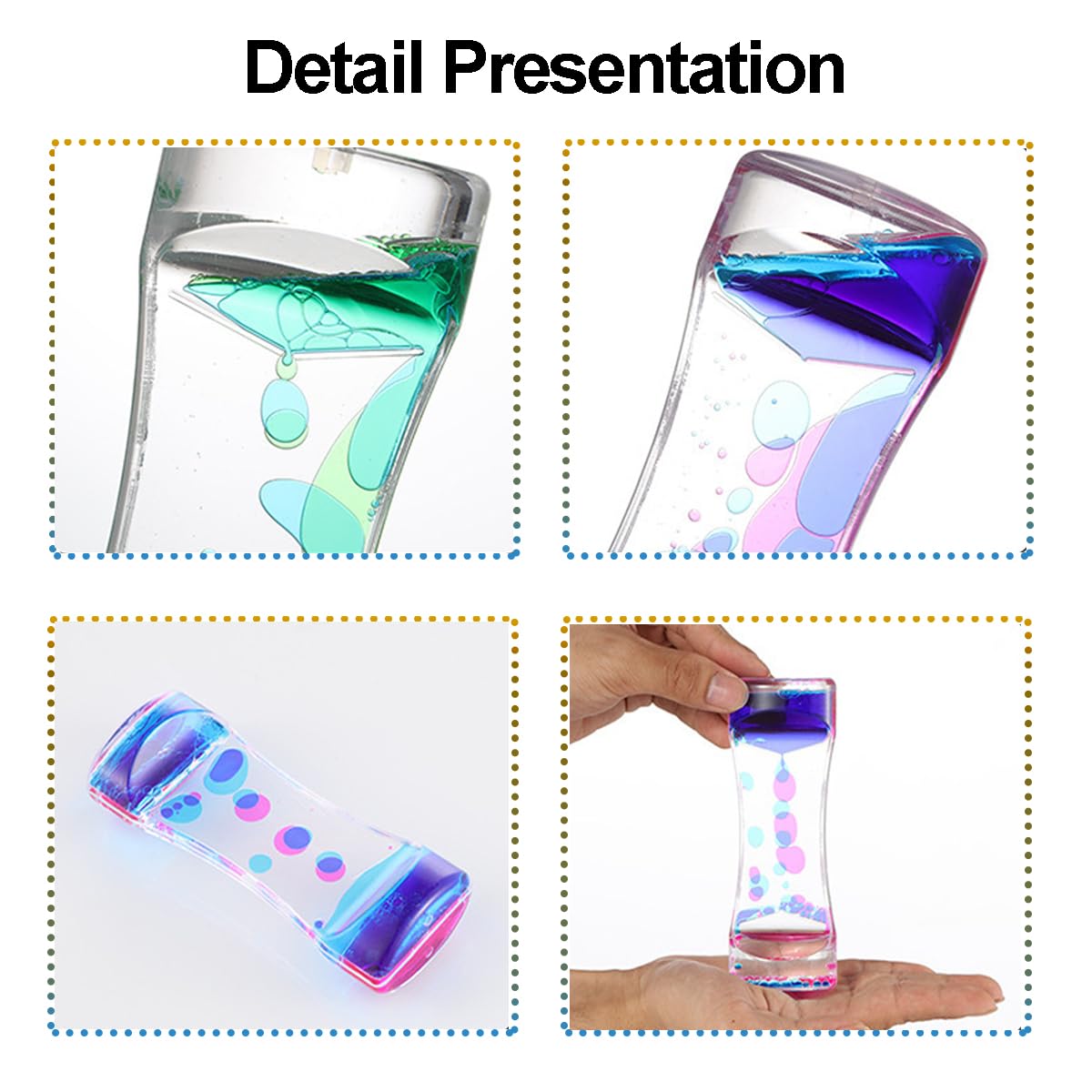 SUNPROUND Liquid Motion Bubbler Sensory Toys, 6 Pack Liquid Timer Desktop Colorful Hourglass Liquid Bubbler, Small Calming Relax