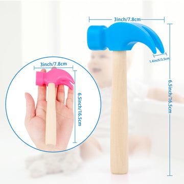 2 Pack Wooden Hammer Toys Simulation Hammers Maintenance Tools Educational Toys for Kids Birthday Party Games Supplies (Blue + R