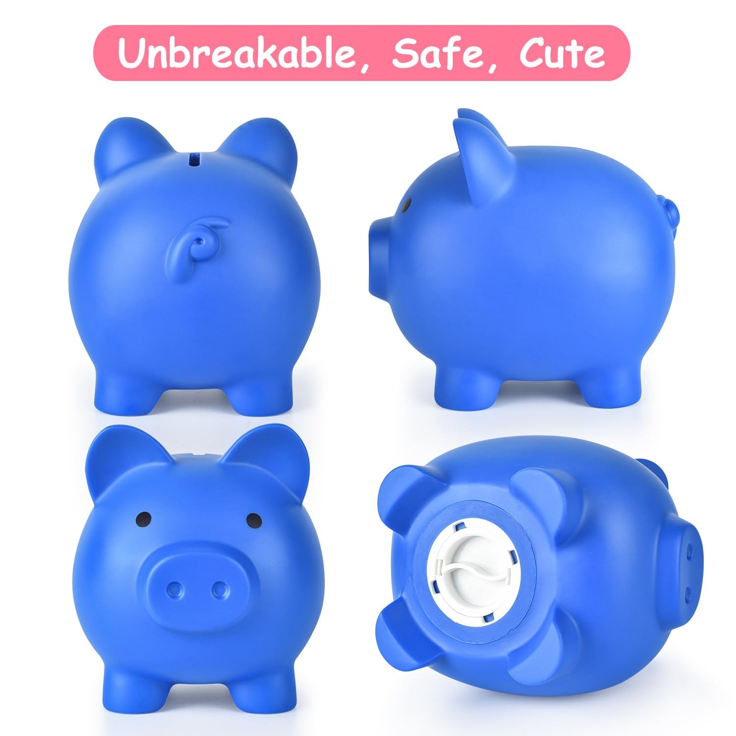 Pjdrllc Large Piggy Bank, Unbreakable Plastic Money Bank, Coin Bank For Girls And Boys, Large Size Piggy Banks, Practical Gifts For Birthday, Easter, Christmas (Dark Blue)