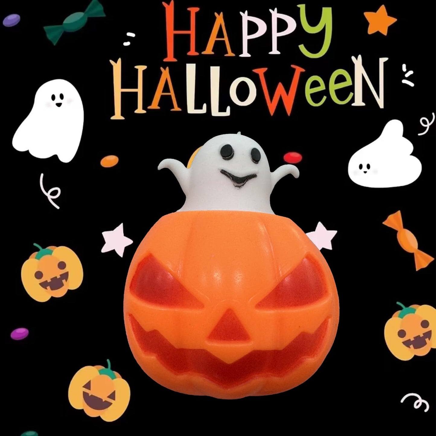 3 PCS Spooky Pumpkin Squeeze Toys - Halloween Fidget Toy for Stress Relief - Cute and Portable Squeeze Toy for Kids and mature-themeds