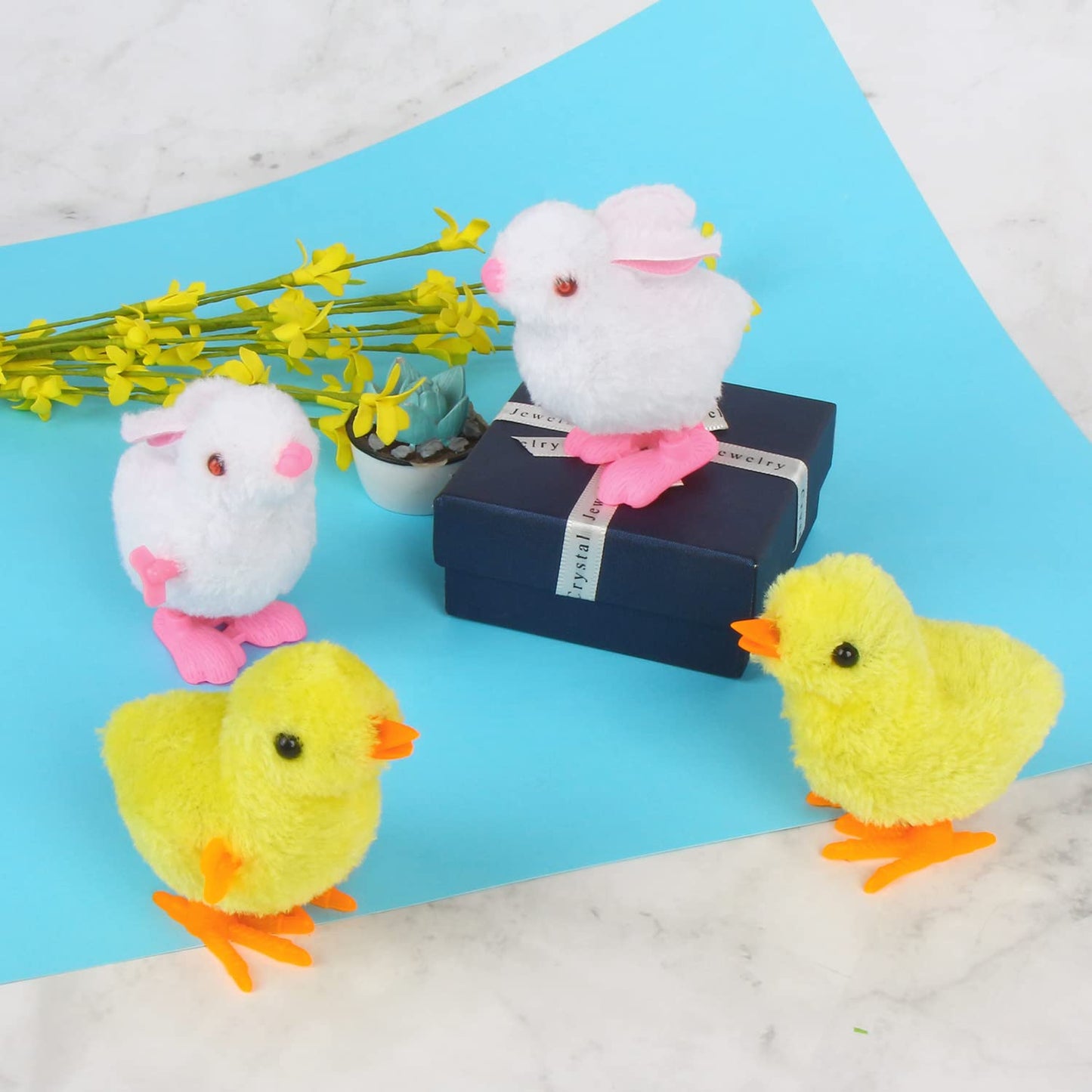 FOIMAS Easter Wind Up Toys,12 Pack Plush Bunny Chick Jumping Toy for Kids Easter Basket Stuffers Goodie Bag Filelr Party Favor S