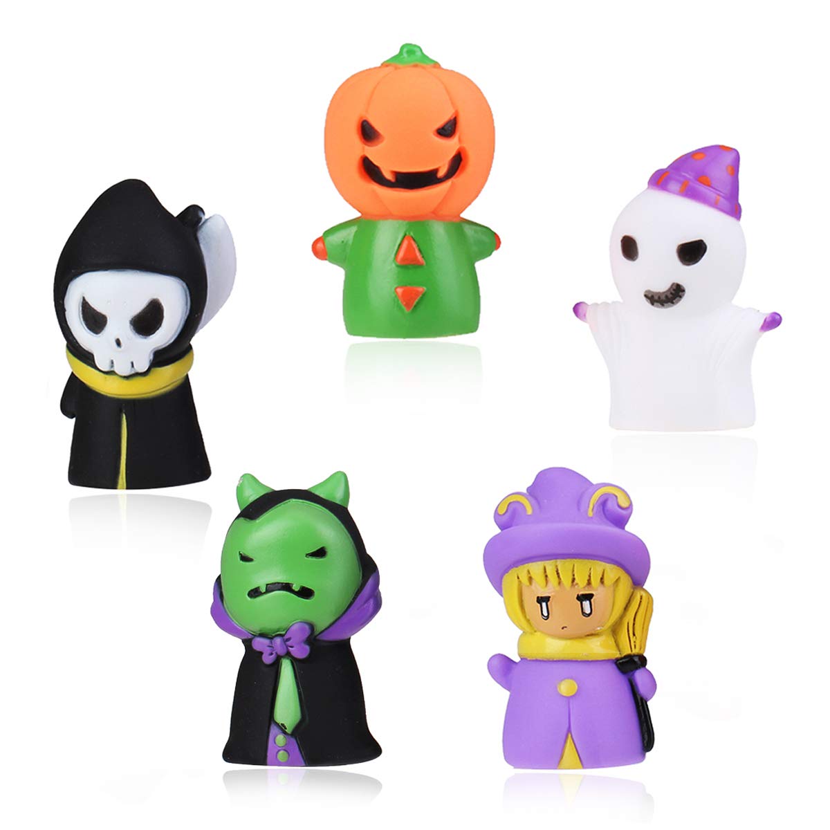 5 Pieces Halloween Finger Puppets Witch, Ghost, Grim Reaper, Green Monster, And Pumpkin Character Finger Toys, Halloween Party F