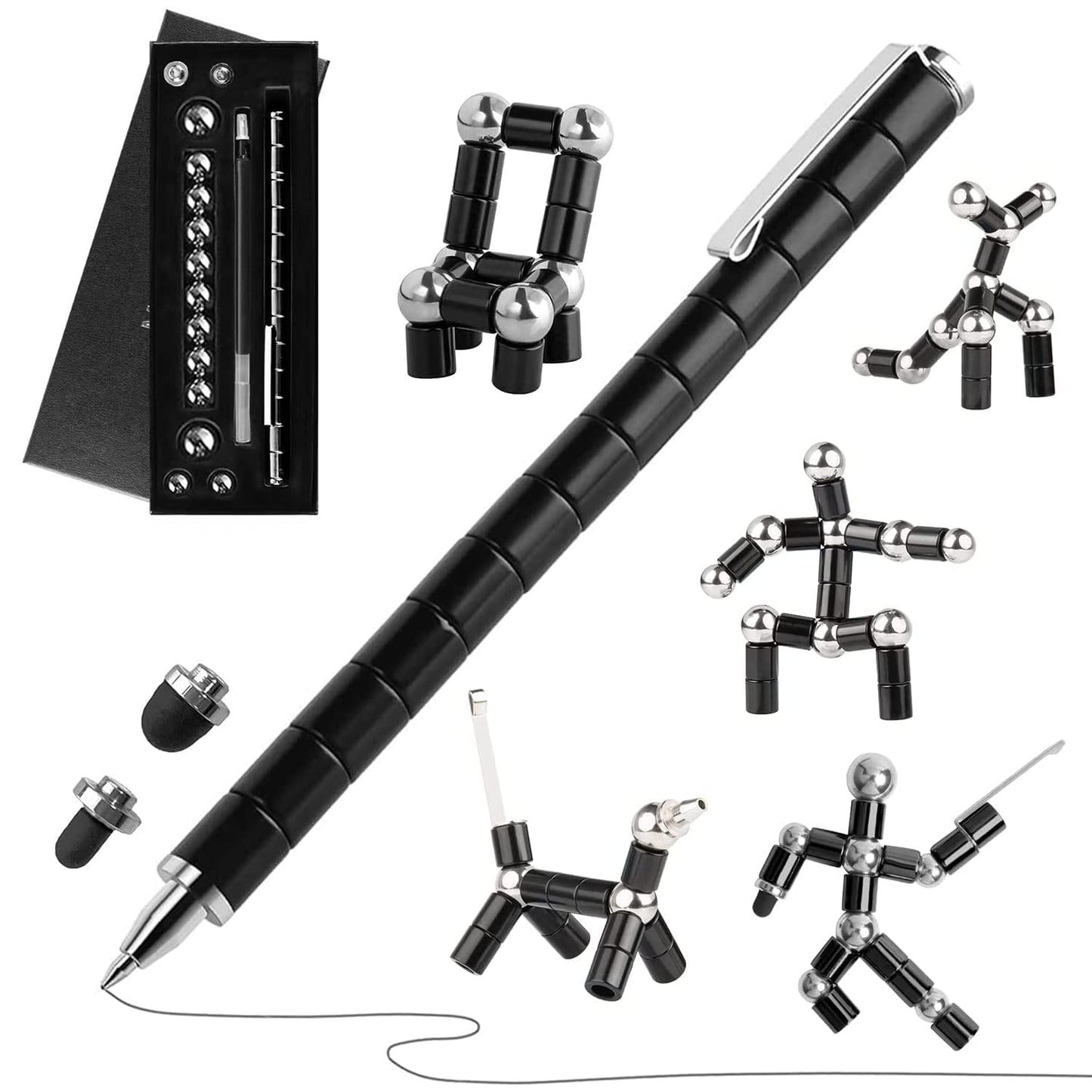 Moonhua Magnetic Pen Fidget Toy, Black Magnet Metal Writing Pen Toy For Anxiety Relief, Diy Multifunctional Decompression Pen For Kids Adults, Idea Gift For Christmas Classroom Teens Party Supplies