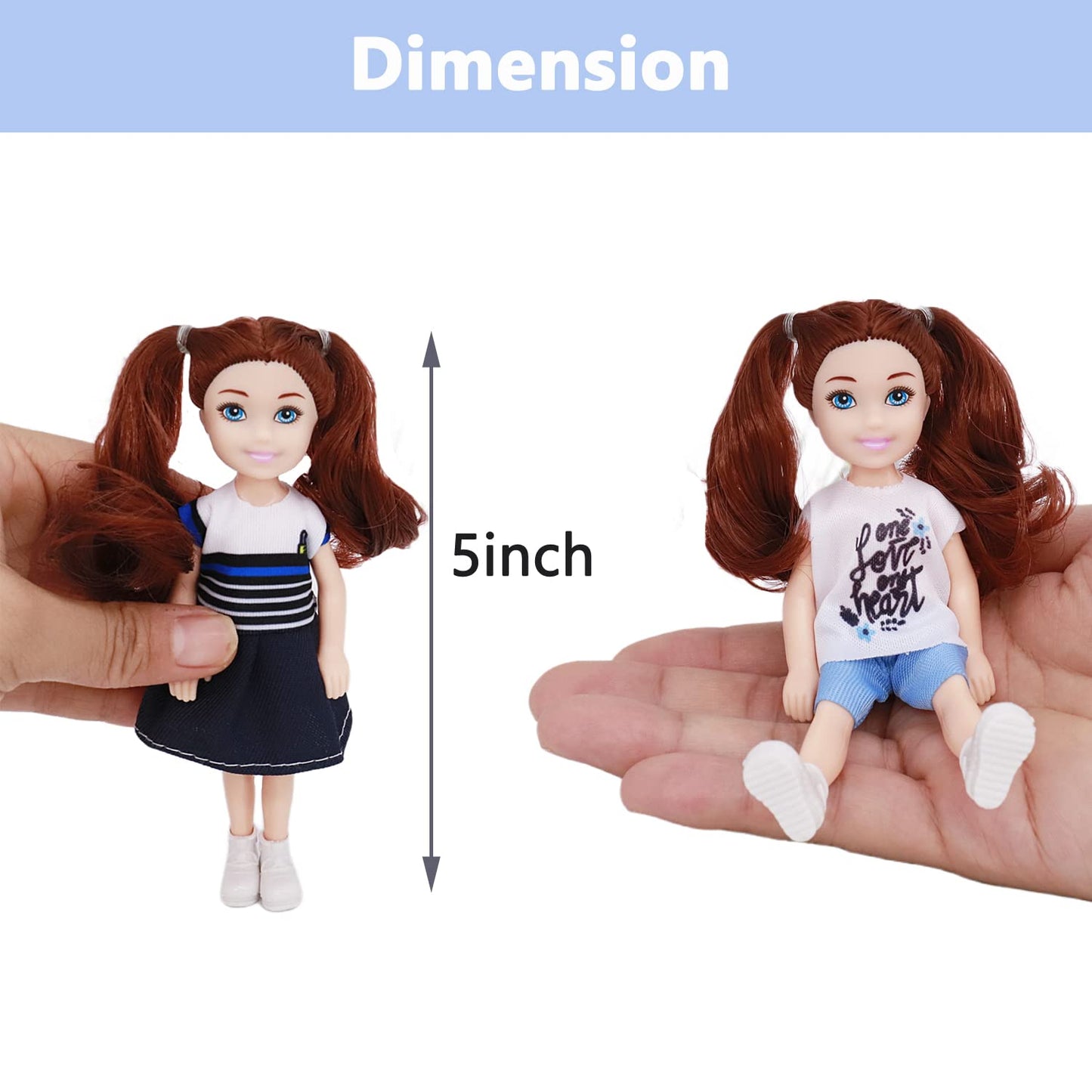 Lembani Mini Dolls Set - 10 Pieces (5 Boy & 5 Girl) - 5 Inch Plastic Dolls for Dollhouse - Kids Gifts - Model 011 - Multiple Colors