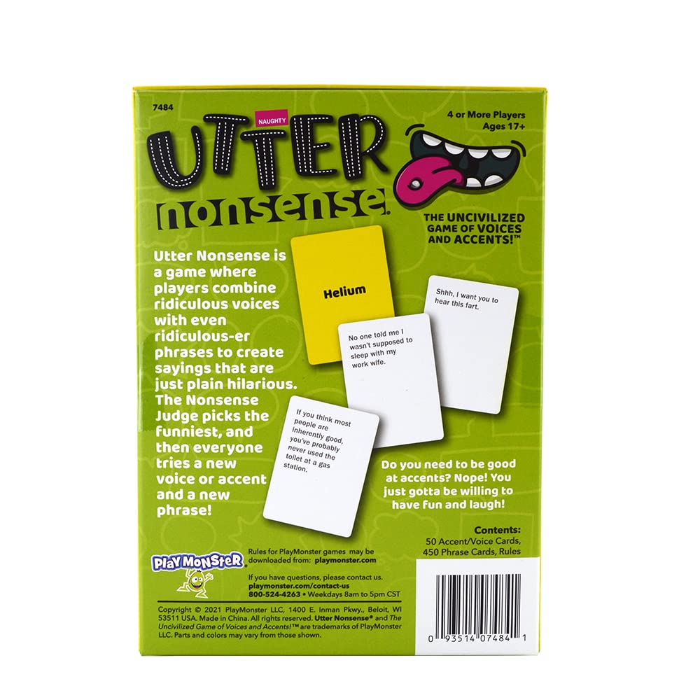 Utter Nonsense Naughty Edition - The Crazy Board Game Of Voices And Accents - Adult Version - Mature Content - 17+