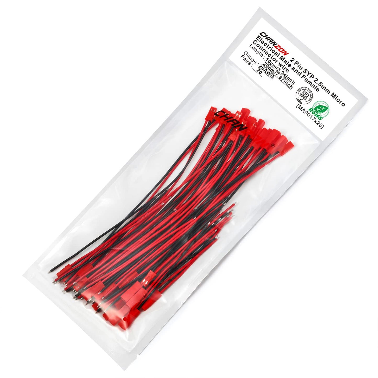 Chanzon 20 Pairs Jst Syp 2.5 Mm Pitch 20Awg 2Pin Plug Connector For Ul1007 Tinned Copper Wire Had 10Cm And 20Cm Adapter For Rc T