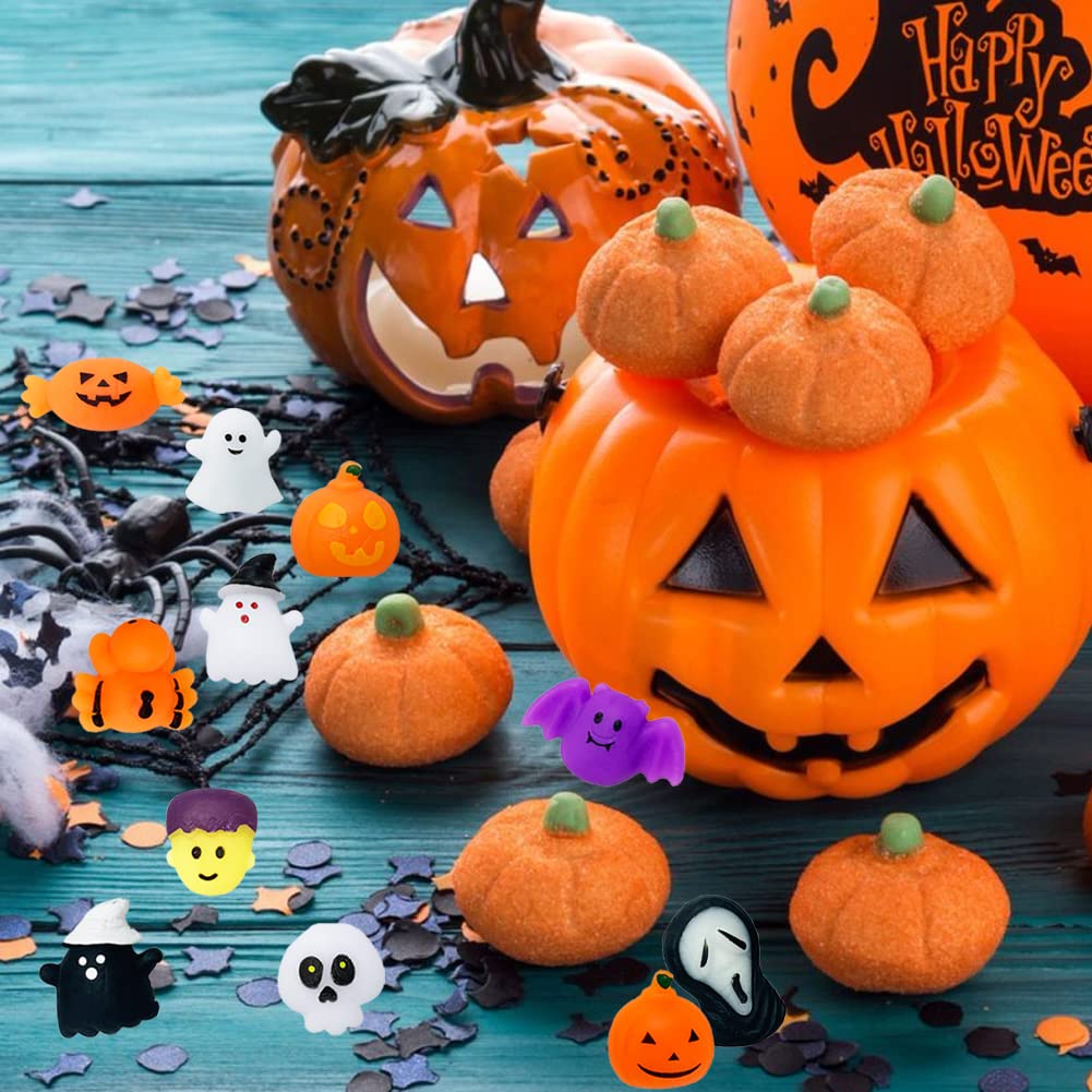 Sunpround 24 Pcs Halloween Mochi Squishy Toys,Mini Fidget Toys Bulk For Kids, Party Favors Supplies, Halloween Treat Goody Bags