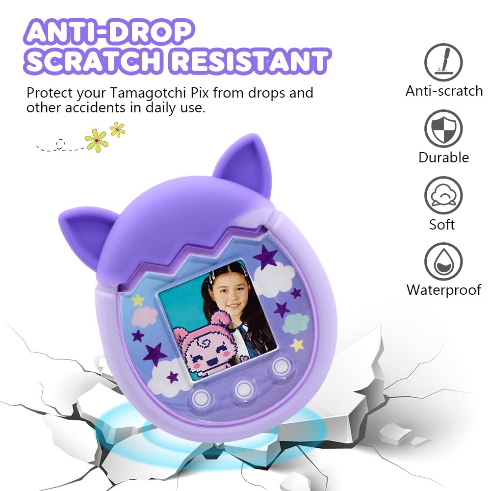 Winceed Silicone Case For Tamagotchi Pix Virtual Pet Game Machine, Protective Cover For Tamagotchi Pix Sleeve Protector Skin With Hand Strap (Purple)