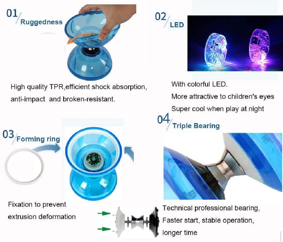 Diabolo Chinese Yoyo Set ,Triple Bearing Diabolo Chinese Yo-Yos Juggling Toys With Colorful Led Diabolo With Diablo Sticks, Diab