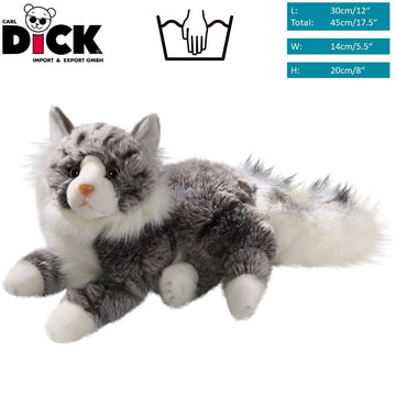 Carl Dick Maine Coon Plush Toy - 12 Soft Stuffed Animal, Grey-White Color, Perfect for Kids and Cat Lovers