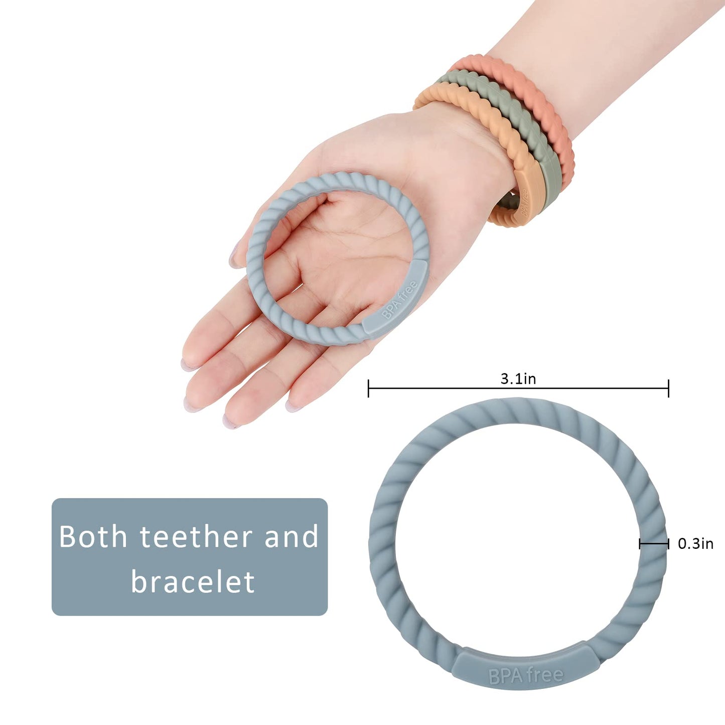 Socub Silicone Baby Teether Toy, 4 Pack Bpa Free Soft Silicone Teether Bracelets For 3+Month Babies, Wearable As Bracelets, Baby Chew Toy (Sage/Ether)