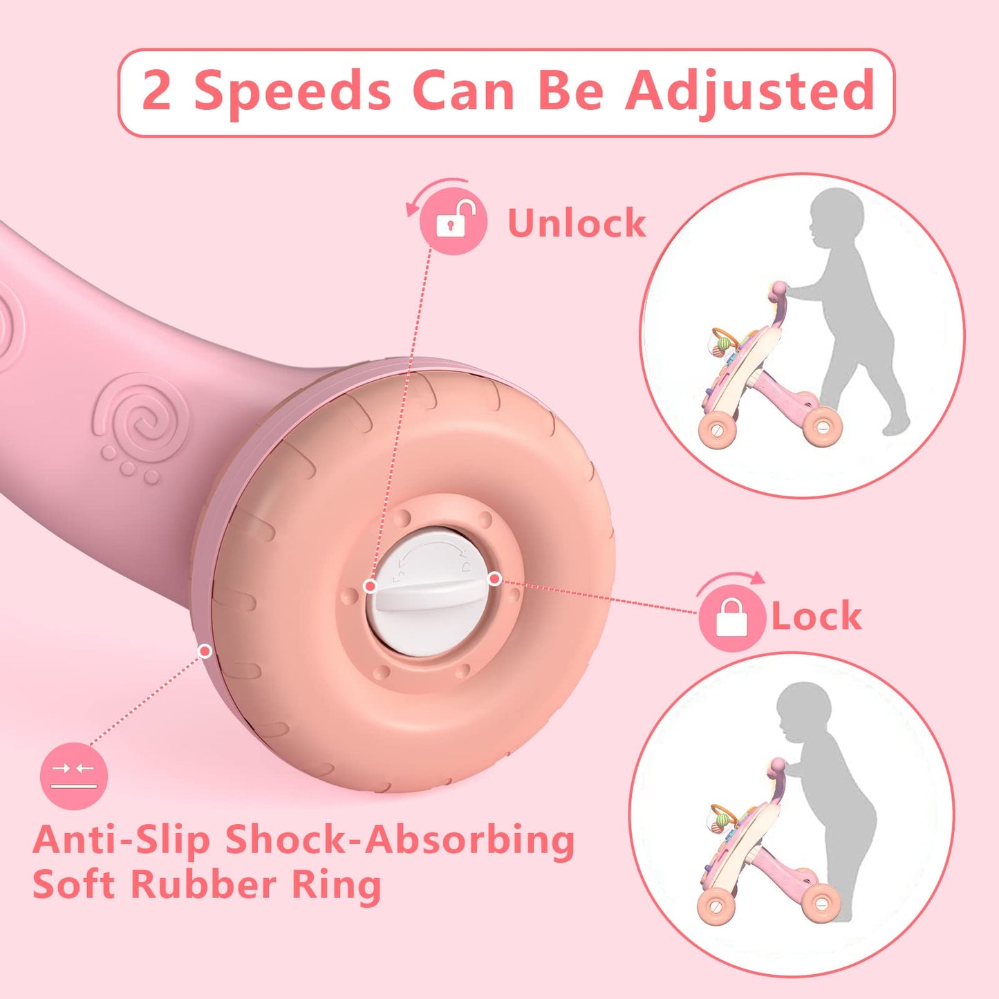 Qdragon 3 In 1 Baby Walker And Activity Center For Girl, Learning To Walk, Sit To Stand, Early Educational Push Toys With Music Panel For Infant Toddler 12+ Months Pink