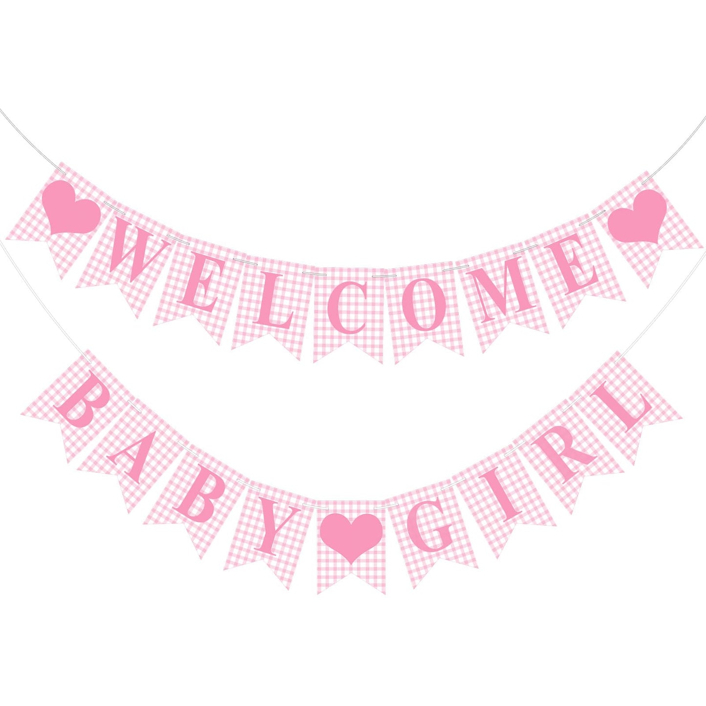 Hahafelt 1 Pcs Pink Gingham Welcome Baby Girl Banner for Baby Shower Party Decorations Pink Pre Strung Its a Girl Gender Reveal