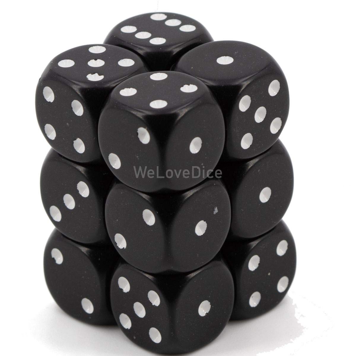 chessex Manufacturing 25608 Opaque Black With White - 16 mm Six Sided Dice Set Of 12