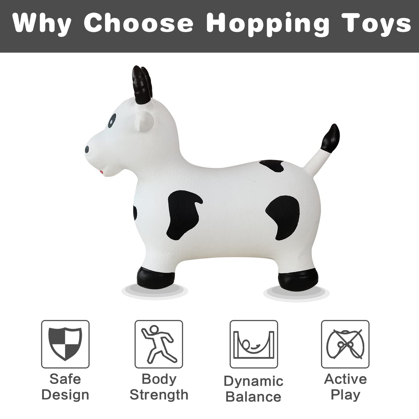 Hotmax Bouncy Cow Hopping Horse Toys, Inflatable Bouncing Animal Hopper For Toddlers Or Kids, Ride On Jumping Farm Toys For Boy Or Girl Birthday Gift 2 3 4 Year Old (White Cow)