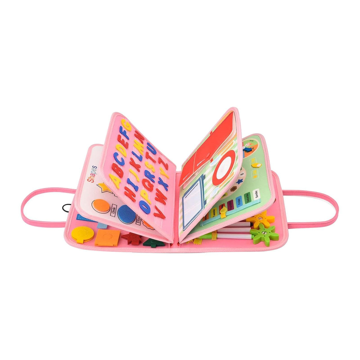 Ilsmysutra Busy Board Montessori Toys Travel Toy Boys Girls Sensory Activity Board Toys Pink