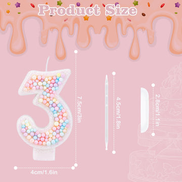 Birthday Candles, 0-9 Number Macaron Cake Candles Glitter Cake Topper Decorations for Wedding Anniversary Birthday Party (3)