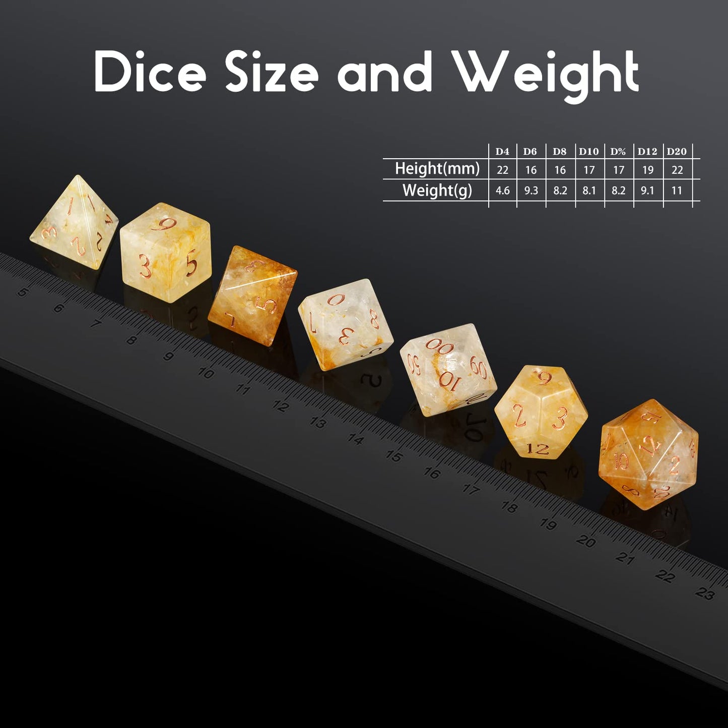 DNDND Yellow Calcite Dungeons and Dragos Dice Set 7 PCS Stone D&D Die with Grogeous Gift Case for DND Tabletop Game (Yellow Calc