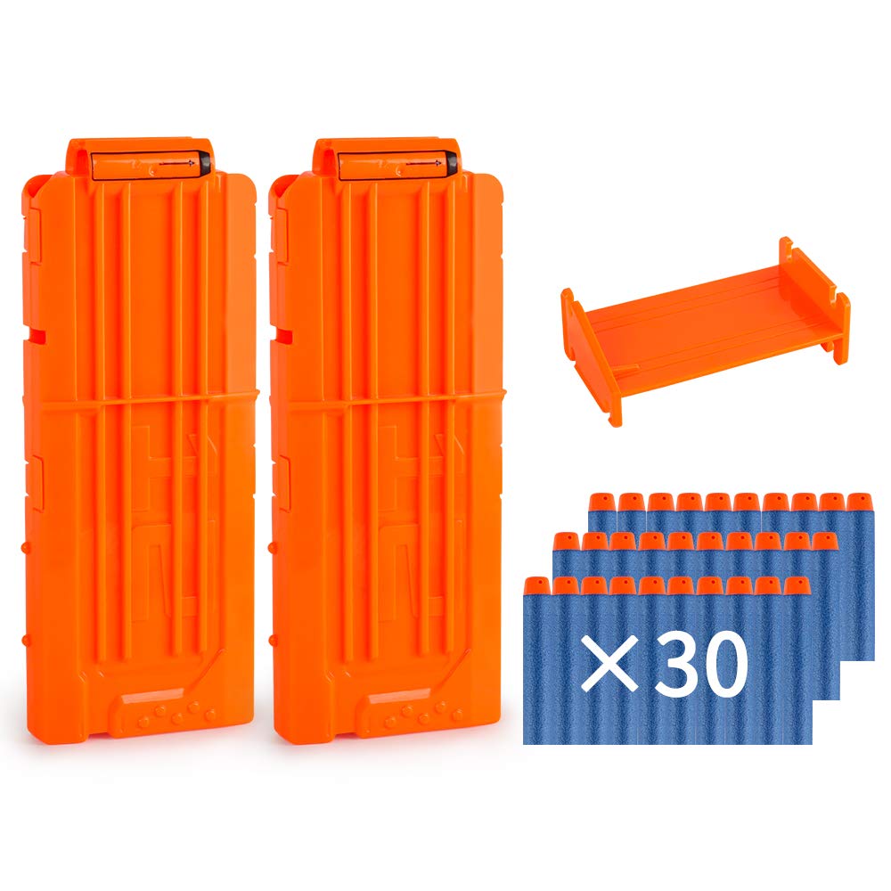 Flip Clip Upgrade Kit, 2 Pack 12-Dart Quick Reload Clip With 30 Dart Refill Pack For Nerf N-Strike Elite Series (Orange)
