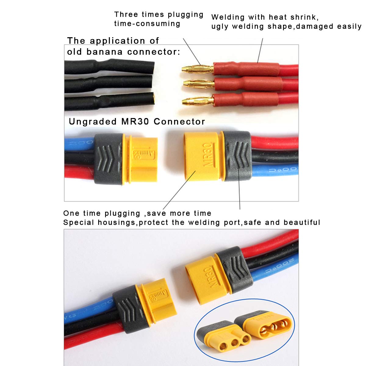 SoloGood 10 Pairs Amass MR30 Male Female Connector Plug for RC Multicopter Airplane