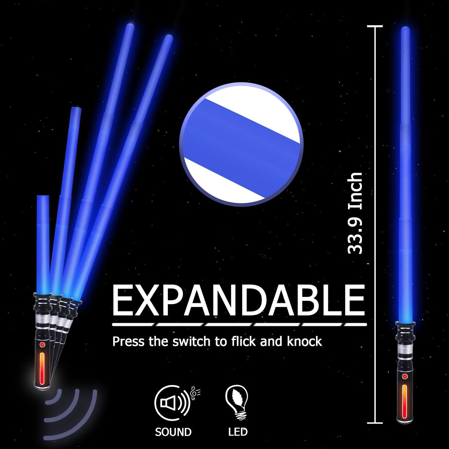 Light up Saber, Light Sabers for Kids 3 Packs 3 Colors LED Expandable Dual Light Swords Set with Sound (Motion Sensitive), Gifts