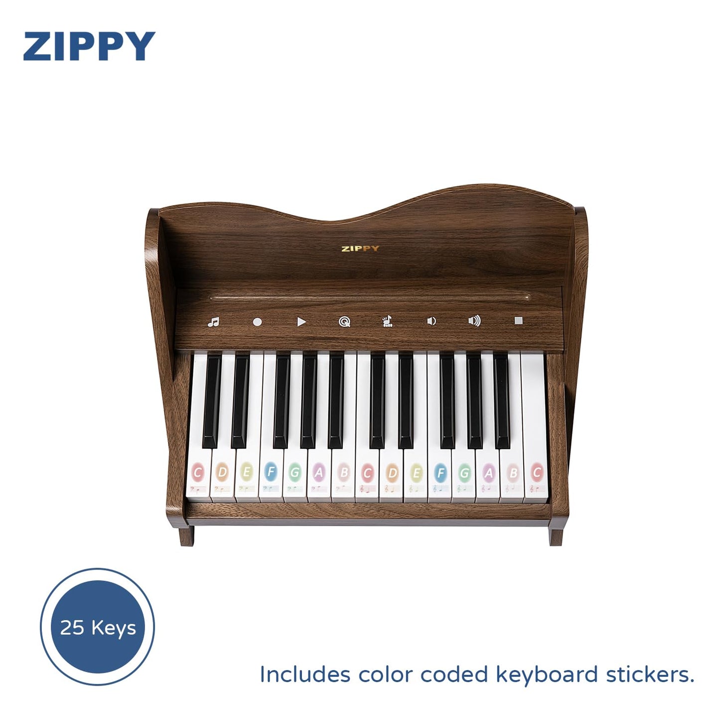 ZIPPY Kids Piano Keyboard - 25 Keys Digital Piano, Touch Sensitive, Adjustable Volume, Walnut Mini Music Toy for Toddlers and Kids
