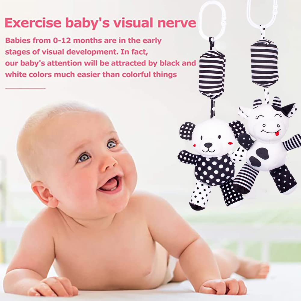 Baby Car Seat Toys, Black White Stroller Toy Stretch Baby Spiral Plush Toys, Hanging Rattle Toys For Crib Mobile, Newborn Sensor