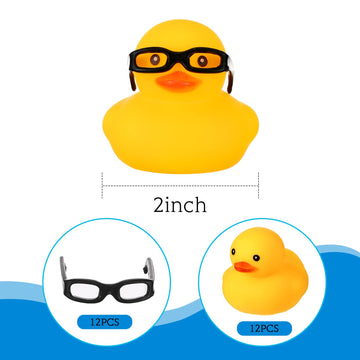 Chivao 12 Pcs Rubber Ducks With 12 Sunglasses/ Hats/ Headwear/ Scarf Small Cruise Ducks In Bulk Mini Rubber Duckies Bathtub Toys For Valentine'S Day Gift Hide(Yellow, Duck With Glasses)