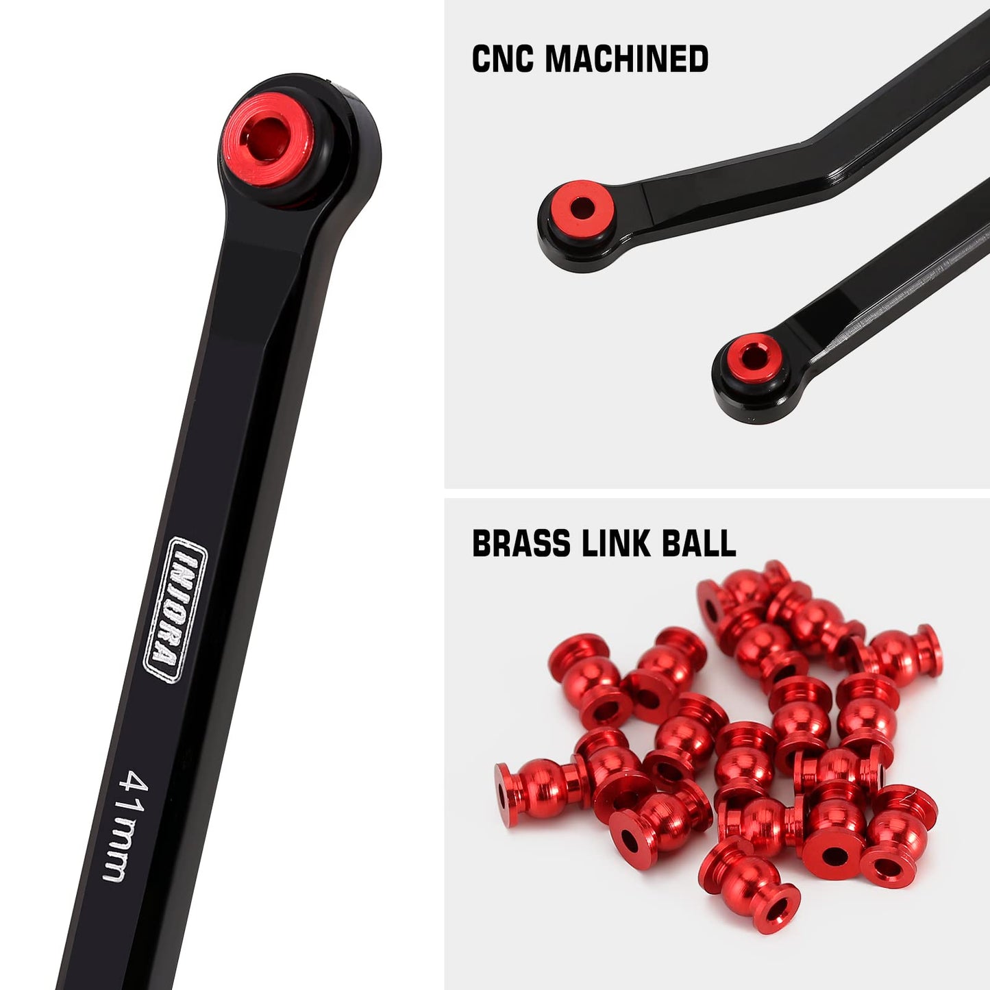 INJORA High Clearance 4 Links Set CNC Aluminum Links Set for SCX24 AXI90081 Deadbolt Axial 1/24 RC Crawler Car,8PCS(Black)