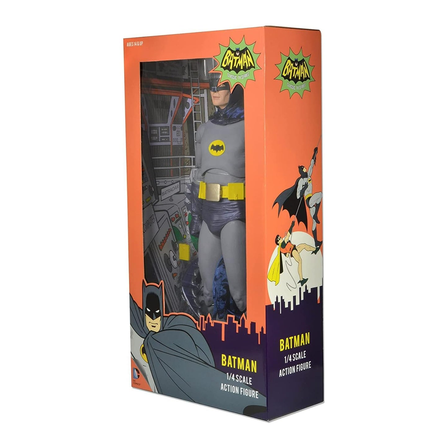 Neca Batman Adam West 18-Inch 1/4 Scale Action Figure with Packaging and Cartoon-Style Batcave for Kids Above the Age of 14