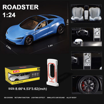 1/24 Diecast Roadster Model Car with Pull Back Function, Sound and Light, Alloy Metal Vehicles Roadster Toy Car Ideal Collectibl