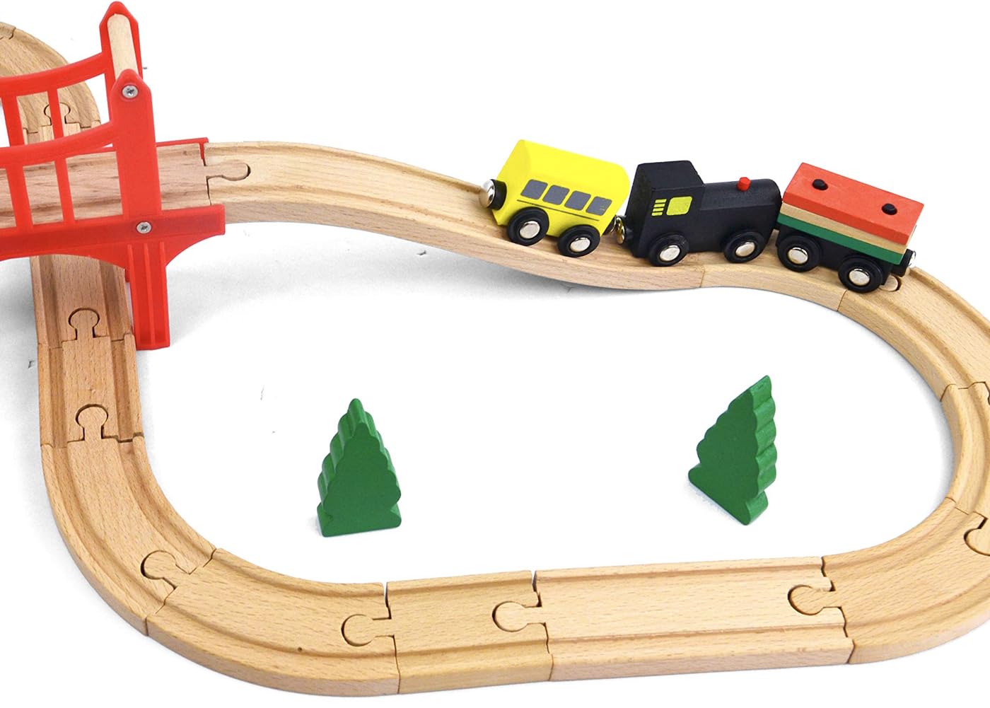 HYPERLIVING Wooden Train Set for Toddler 39 Pcs Wooden Train Track Fits Thomas Brio Chuggington Melissa and Doug - Expandable Changeable- Train Toy for 3 4 5 Year Old Boys Girls