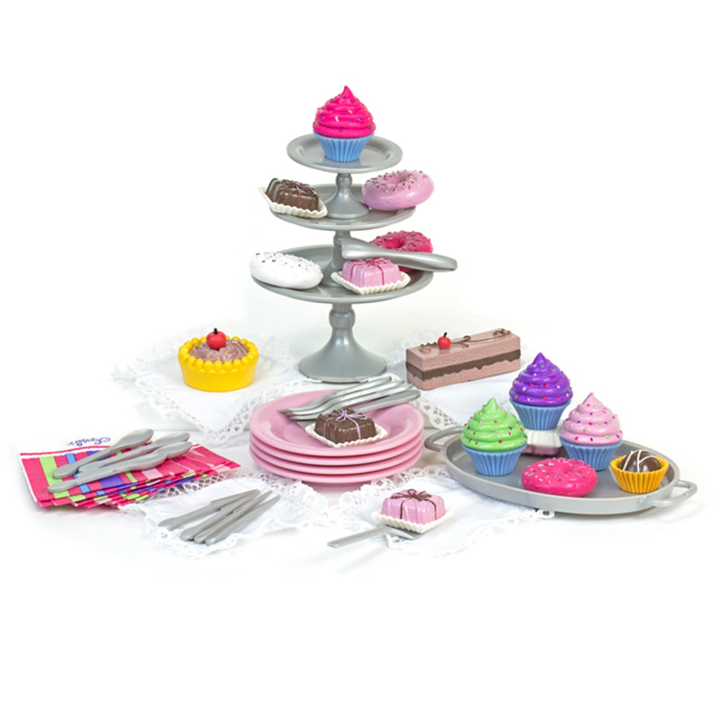 Sophia'S 18' Doll 39 Pc. Realistic Desserts, Display Trays, And Service For Four Set