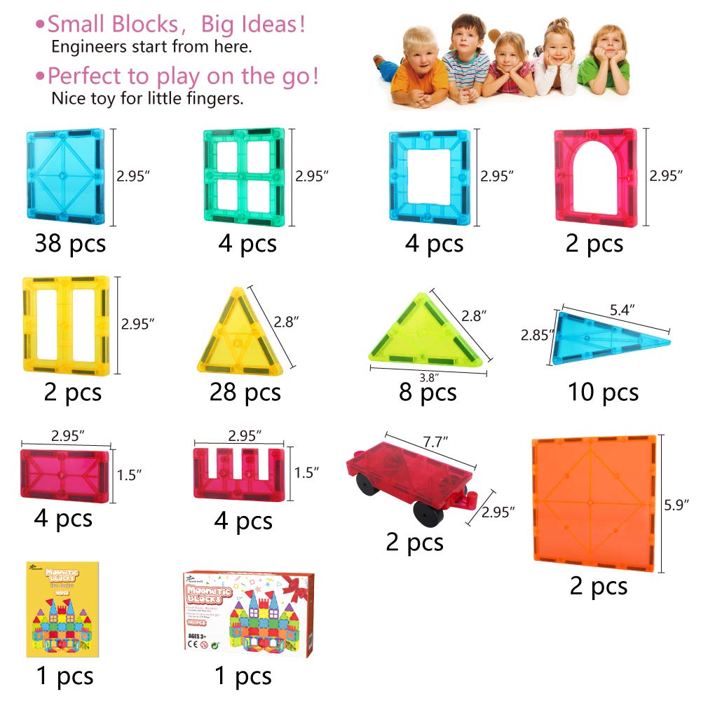 Jasonwell Magnetic Tiles Building Blocks Set For Boys Girls Preschool Educational Magnet Construction Kit Stacking Stem Toys Chr