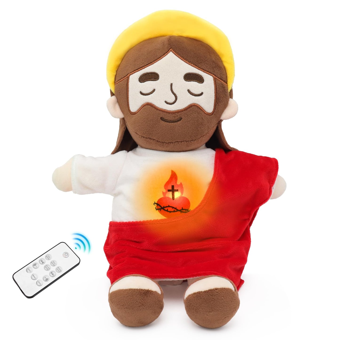 Yelakey Soothing Jesus Plush Toys With Light & Sound, Jesus Stuffed Animal Breathing Plushy Doll, Christian Catholic Religious P