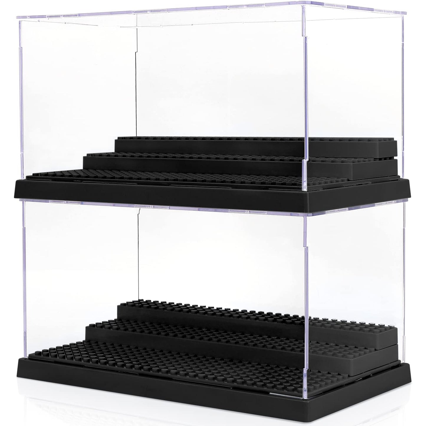 Mlikero 2 Pack Display Case For Minifigures Action Figures Block,Removable Acrylic Minifigure Display Case Box Storage With 3 Mo
