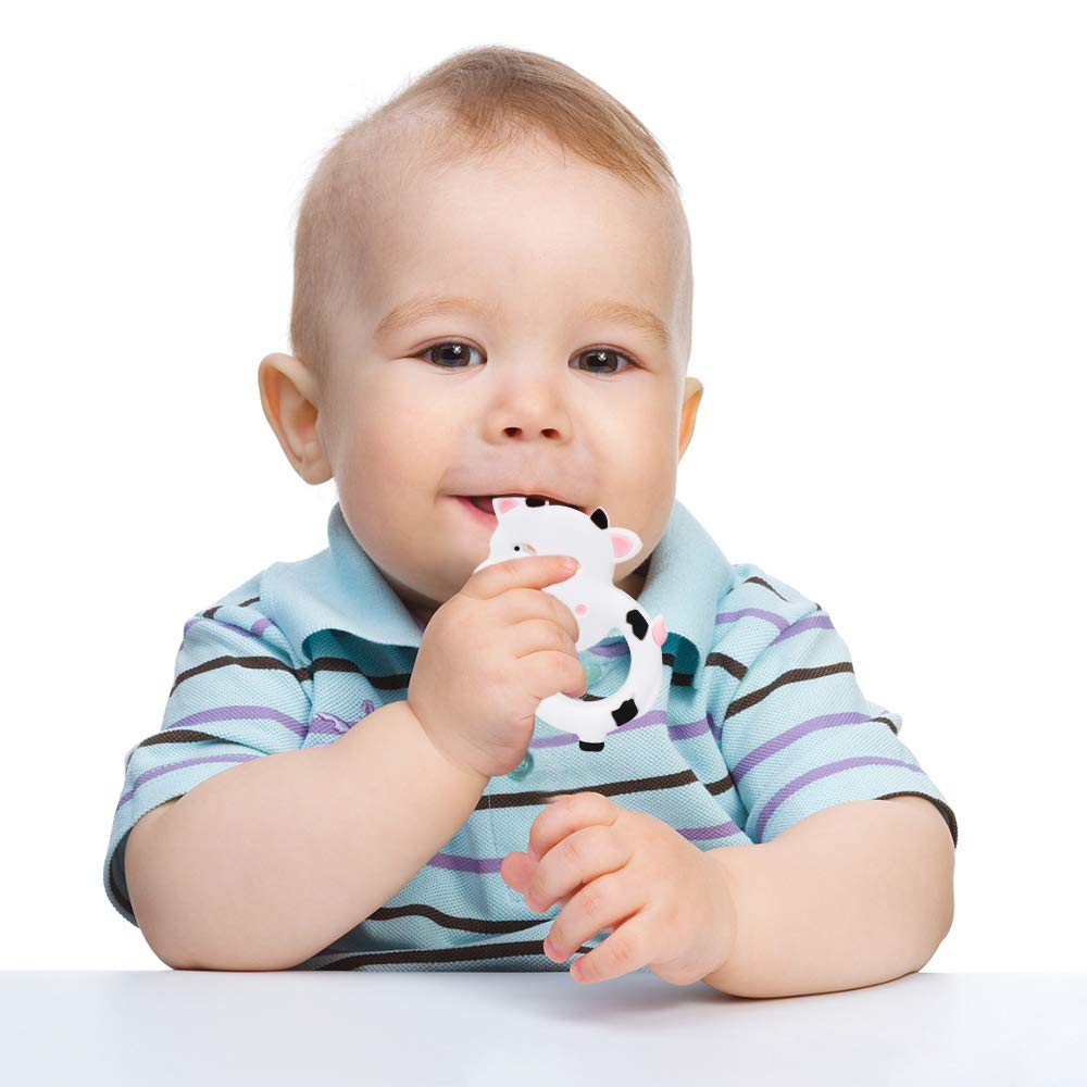 Amazingm Cow Sensory Chew Teether For Boys And Girls,Food Grade Silicone Safety Pendant Chewy Teething Toy For Kids With Autism, Adhd,Oral Motor,Teething,Biting Needs
