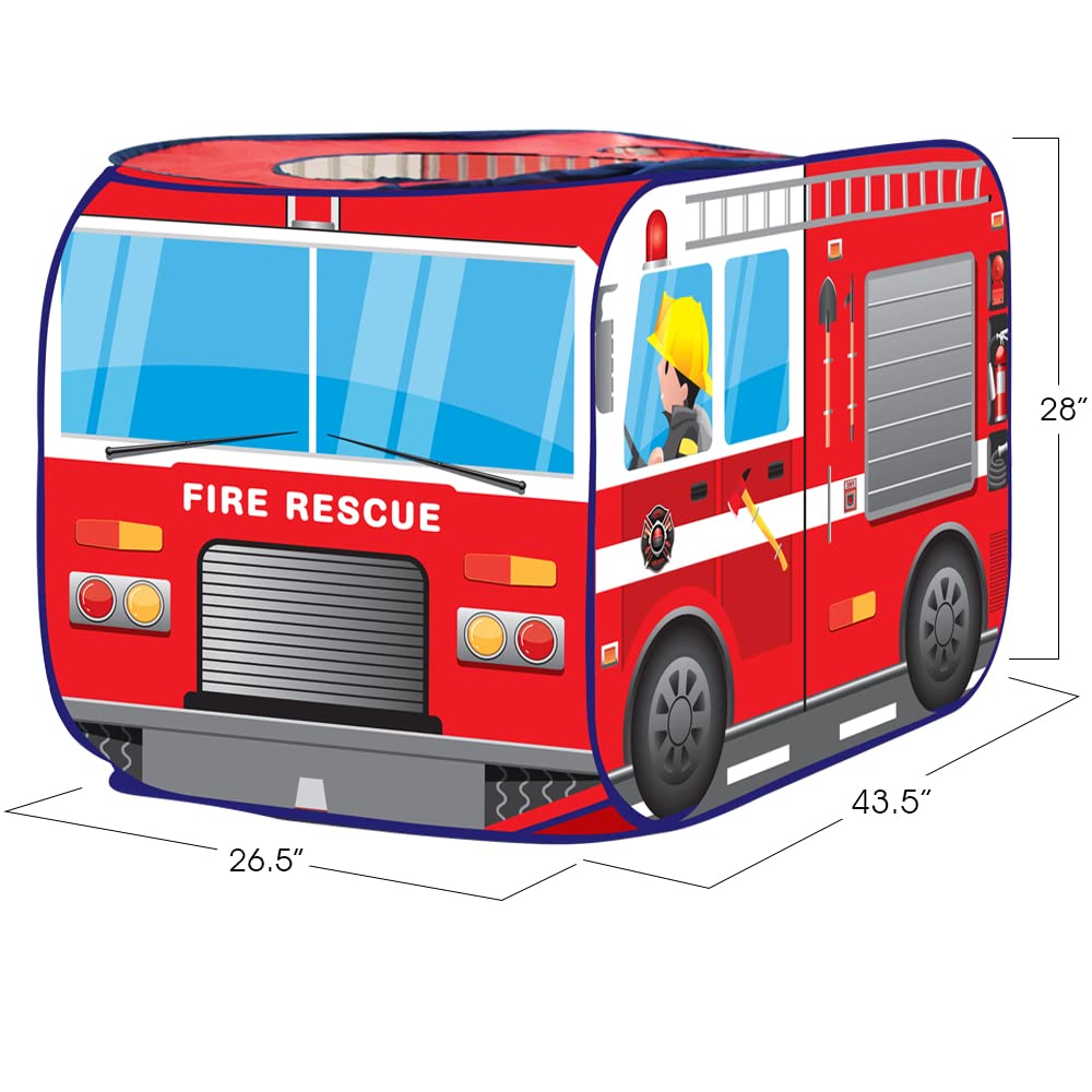 Artcreativity Fire Truck Tent With Carry Bag, Pop Up Indoor Tent For Kids - Fire Truck Pop Up Tent, Indoor Playhouse With 2 Openings, Flat-Folding For Compact Storage, 43.5 X 28 X 26.5 Inches