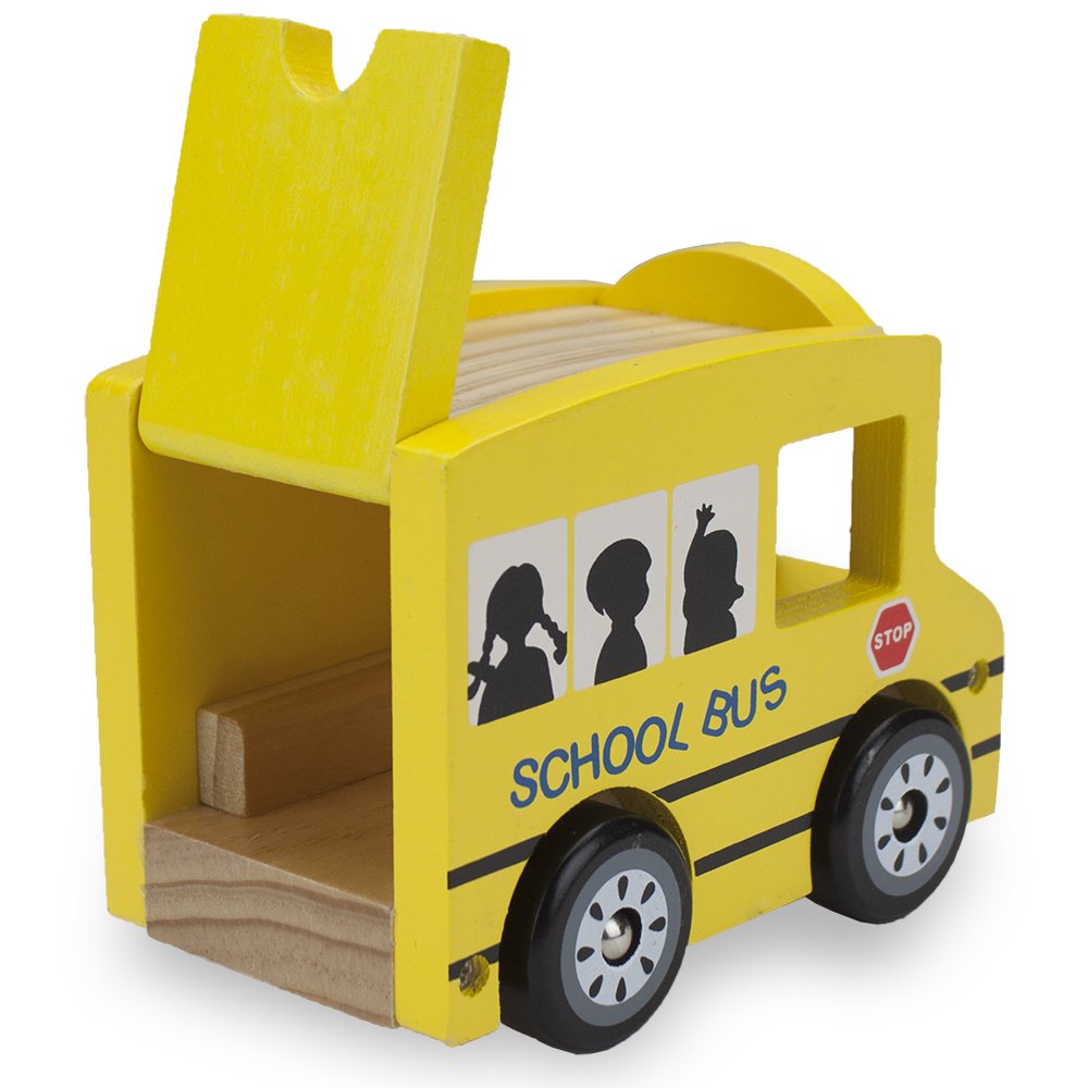 Wooden Wheels Natural Beechwood Chunky Cars and Vehicles Imagination Generation | for Children +12 Months | Yellow School Bus