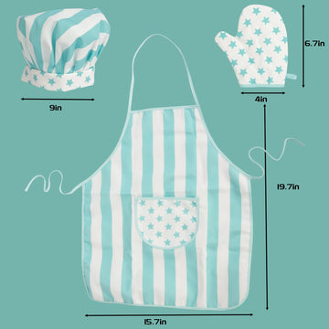 WoodenEdu Kid Apron and Chef Hat Set, 3 Pcs Children Cooking Baking Set Kits Role Play Chef Toy Kid Cooking Gift for Girls Boys