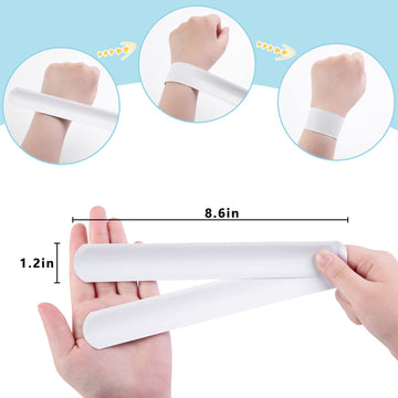 AMOR PRESENT Slap Bracelets Bulk, 64PCS White Slap Bracelets DIY Wrist Band Blank Snap Band for Kids Birthday Party Favors Schoo