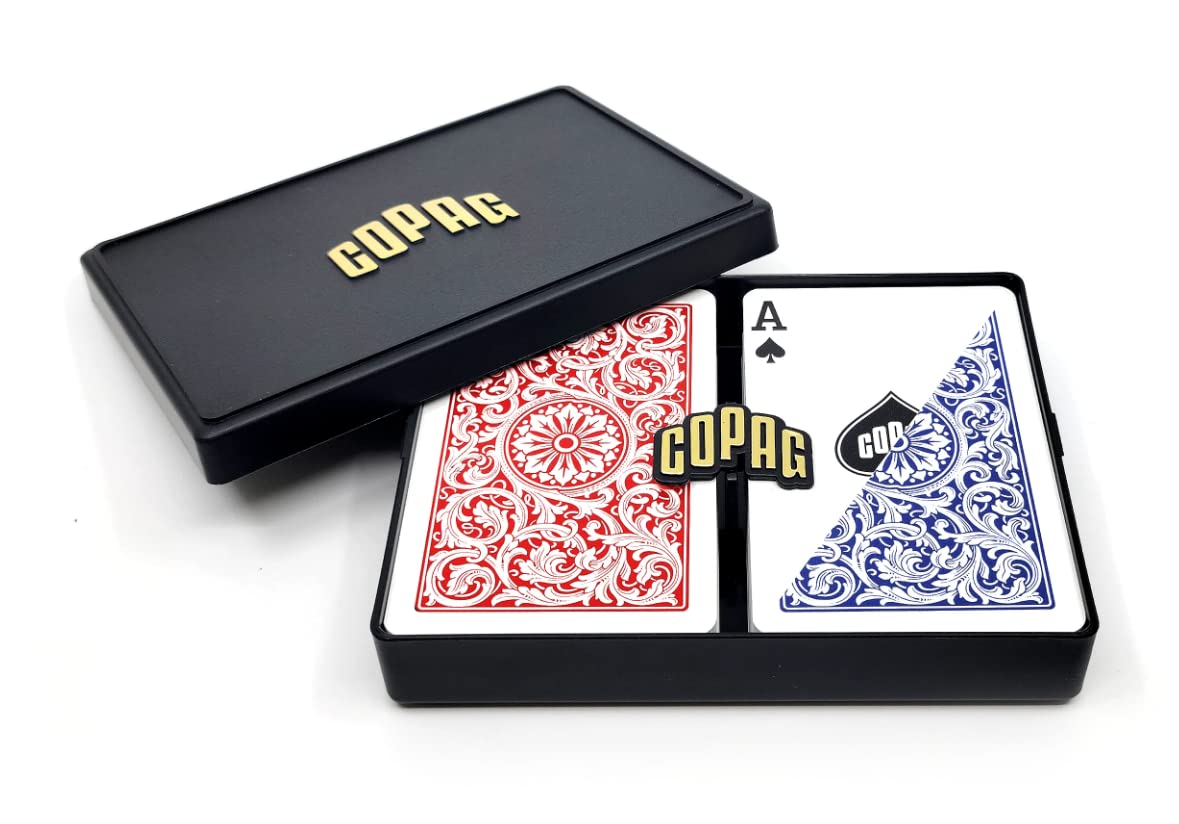 Copag 1546 Design 100% Plastic Playing Cards, Bridge Size (Narrow) Red/Blue (Standard Index, 1 Set)