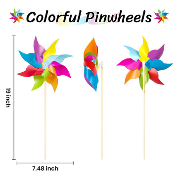 12 Pack Rainbow Pinwheels For Yard And Garden, Rainbow Party Decorations For Kids, Colorful Garden Wind Spinners Outdoor Decor,