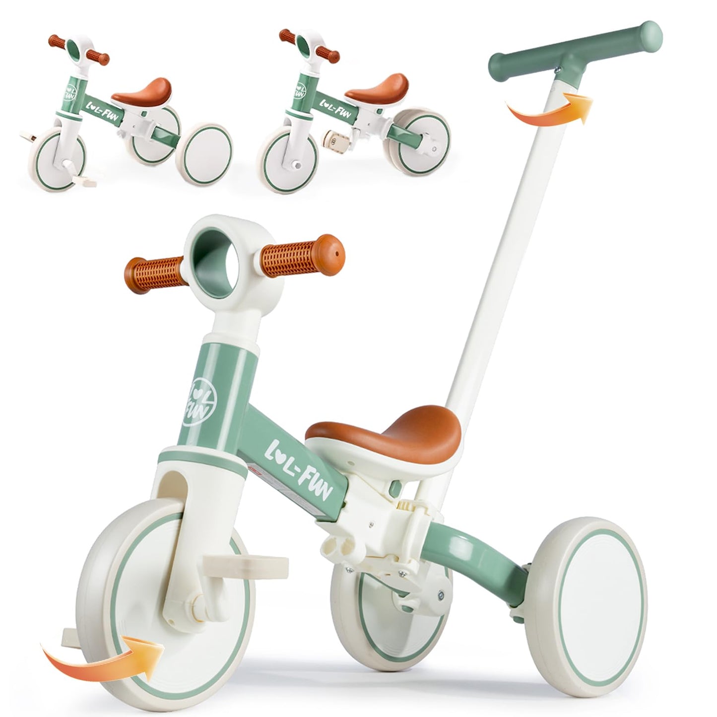 LOL-FUN 5 in 1 Toddler Tricycles for 1-3 Year Olds Boys Girls Toy, Baby Balance Bike 1 Year Old Kids Gift with Parent Steering P