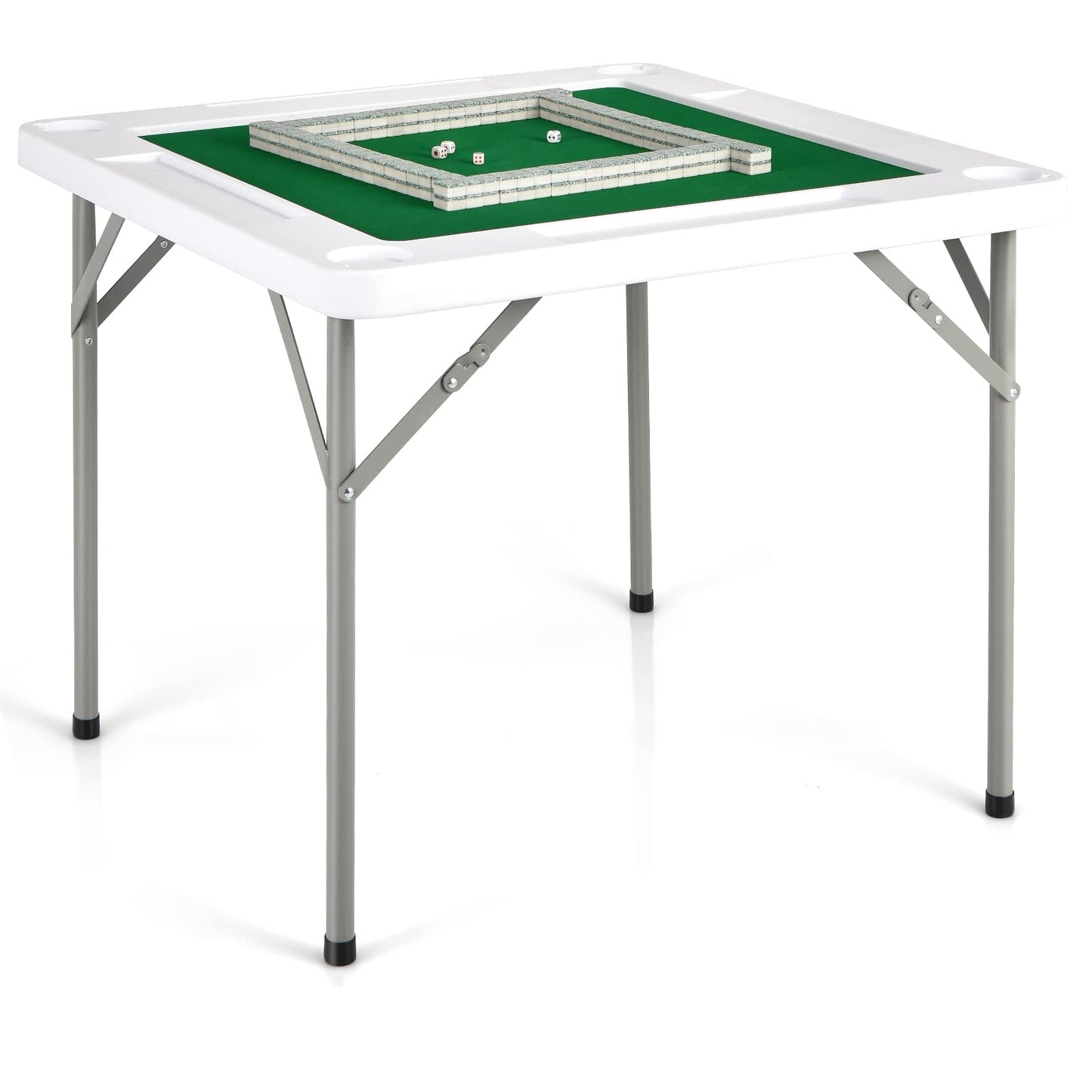 Goplus Classic Foldable Mahjong Table, 35' Square Green, 4 Cup Holders & 4 Chip Grooves, Foldable For Adults Domino Game, Camping
